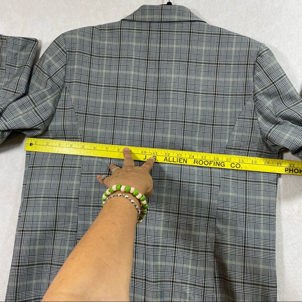 Glen Check Plaid Pant Suit Blazer Paper Bag Waist Pant Liz Claiborne Gray Black - Picture 14 of 16